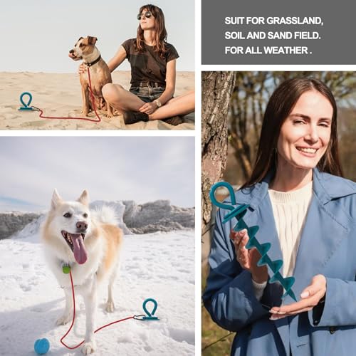 Image of Eurmax USA 2-Pack Heavy Duty Dog Tie Out Stake, No-Tangle In Ground Anchor Runner for Large Dogs up to 210 Lbs - Perfect for Yard, Beach and Camping (Medium,Navy Blue)