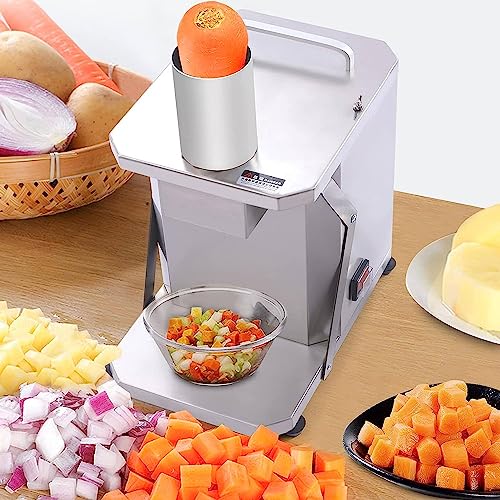 Plata Cortadora de Verduras Comercial Cortadora eléctrica automática de Alimentos para Frutas Cortadora picadora de Verduras de Servicio Pesado Acero Inoxidable para Restaurantes, cantinas, Hoteles