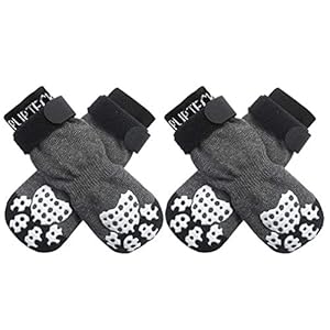 PUPTECK 2 Pairs Double-Sided Non-Slip Dog Socks with Adjustable Straps for Indoor Use – Dog Shoes Paw Protection Summer Pet Paws Protection Traction Control Socks on Hardwood Floor