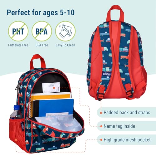 Image of Wildkin 15 Inch Backpack for Kids, Transportation | Ages 5-10, padded straps, side water bottle pocket - coordinates with matching Wildkin lunch boxes and water bottles