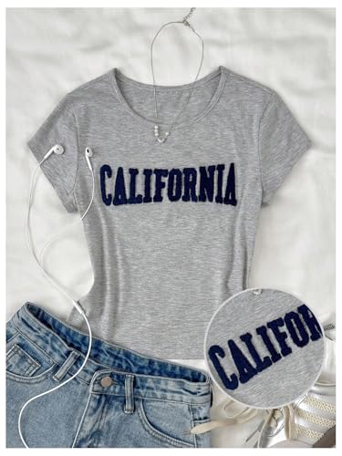 SweatyRocks Girl's Letter Print Graphic Tees Short Sleeve Crew Neck Slim Fit Casual T Shirt3