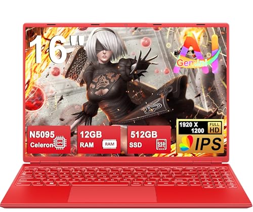Ordinateur Portable Gaming 16 Pouces 12+512 Go Soutien Extension 2TB (HDD-2TB) 4 cœurs Celeron N5095 (jusqu'à 2,9 GHz)PC Gamer Portable 1920x1200 Laptop avec...
