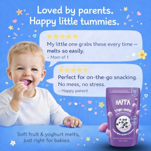 Image of Happa Blueberry Yogurt Melts | Real Greek Yogurt Candy for Babies, Kids & Adults | No Added Colours, No Artificial Flavours | Melt-in-Mouth | 8M+ | Single Ingredient | 20g Pack of 2