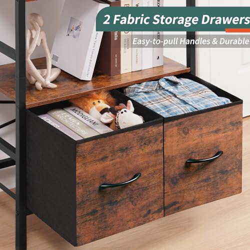 Yoobure Arched Bookshelf with Drawers, 4 Tier Book Shelf Storage Shelves, Industrial Bookcase Book Organizer for Bedroom Office, Tall Metal Bookshelves, Open Book Case Display Standing Shelf Unit - Thumbnail 4