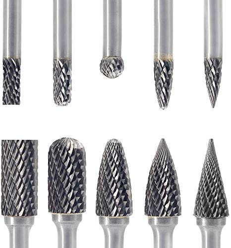Jestuous Carbide Burrs Sets 10 Pieces Jestuous 1/4 Inch Shank Diameter 5Pcs 1/2 Head Diameter 5Pcs 1/4 Head Diameter For Die Grinder Bits Grinding Cutting Porting thumb #5
