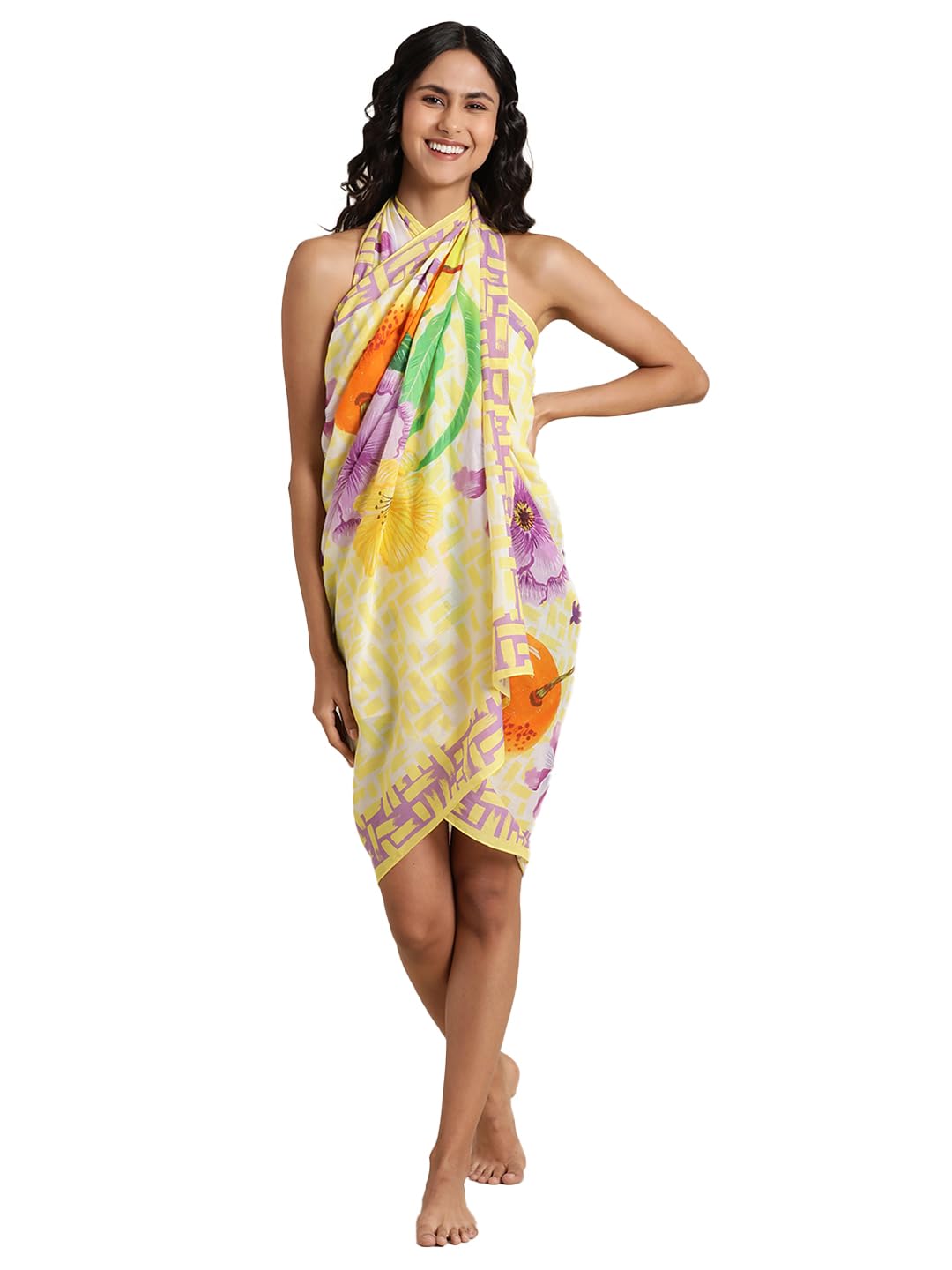 Citrus Bloom Fruits Print Sarong | Resort wear | Beachwear | Coverup | Wrap around-image-11