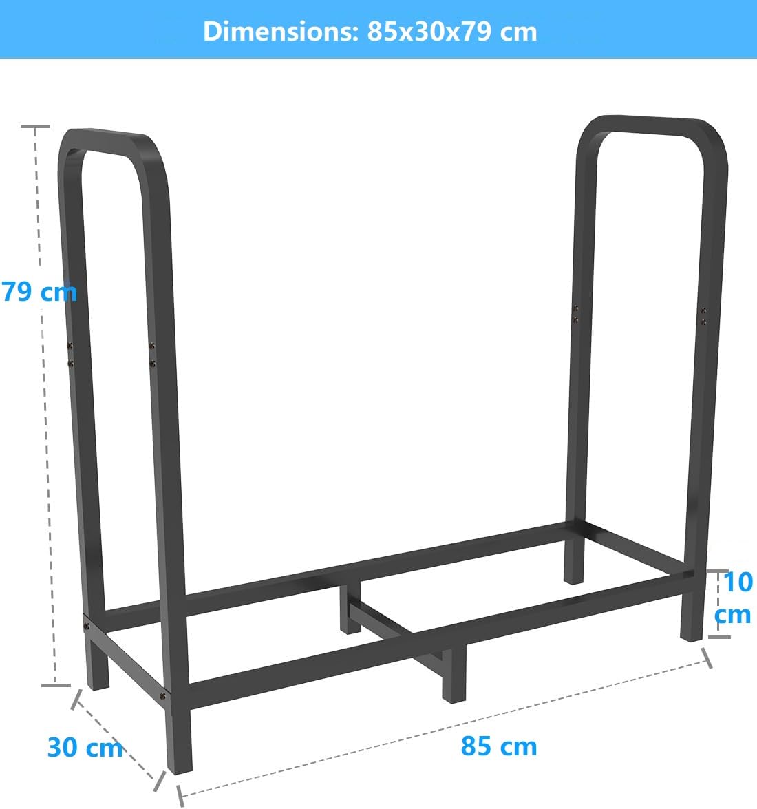 Artigarden Étagère à bois de chauffage, 85 cm, réglable en hauteur et stable, pour cheminée, intérieur et extérieur, support en métal, étagère pour bois de cheminée, noire