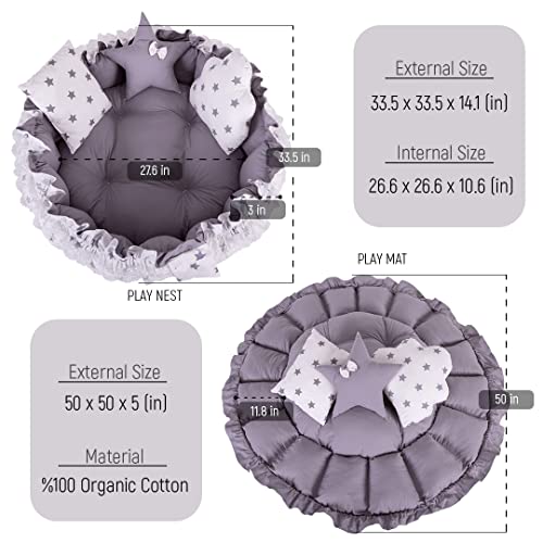 Mottokids 2-In-1 Play Mat From Baby To Toddler, Pet Cushion, Thick & Convertible, Floor Cushion For Toddler, Play Mat, Cotton & Breathable Machine Washable (Grey) #TOP3