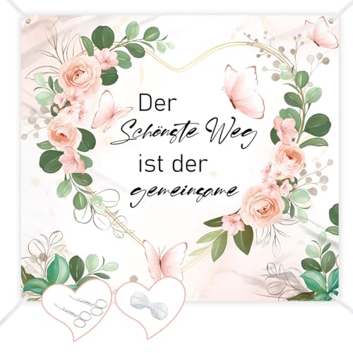 Hochzeitsherz zum Ausschneiden 200x180cm Hochwertiges Bettlaken Hochzeit mit Lanyards und 2 Scheren Hochzeitslaken zum Ausschneiden Bettlaken mit Herz Hochzeit für Braut und Bräutigam (pink)