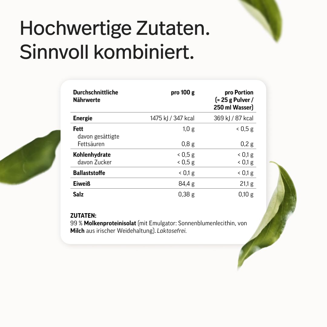 edubily® Whey Protein Isolat - Laktosefrei - Sehr gut lösliches Eiweißpulver ohne Kohlenhydrate & Zucker - Aus irischer Weidehaltung (750 g, Neutral)