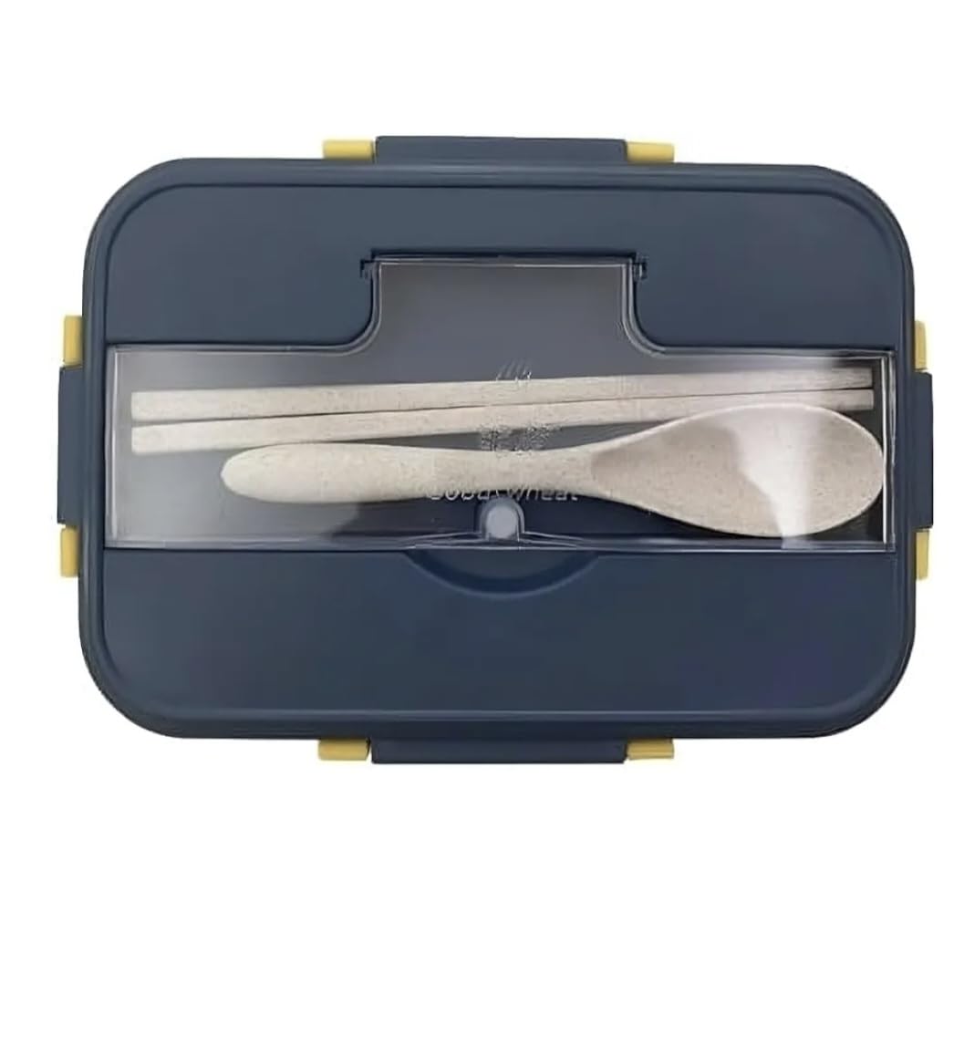 Bento Lunch Box – Plastic, Microwave-compitable, Reusable Food Container with Lid, 1–2L Capacity (Dark Blue)