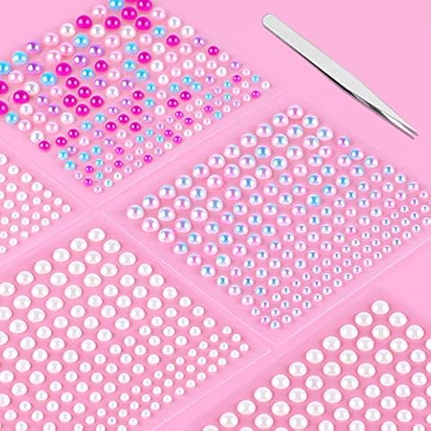 Pearls Stickers, 991 Pcs Flat Back Pearl Stickers, Colorful Self Adhesive Craft Pearls, Mixed Size Pearl Gems, Hair Pearls for Beauty Makeup Nail Art Phone DIY Crafts Scrapbooking (3mm/4mm/5mm/6mm) Cover