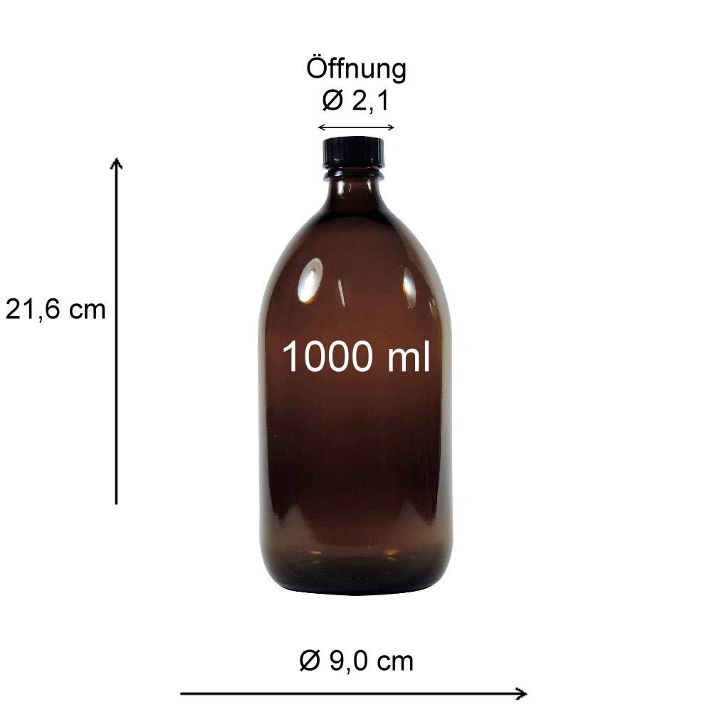 mikken 2 x braune Medizinflasche 1000 ml Apothekerflasche, Laborflasche made in Germany inkl. Trichter