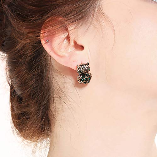 Rofeego Owl Antique Stud Earrings/Gifts for Owl Enthusiast/Pave Green Crystal3