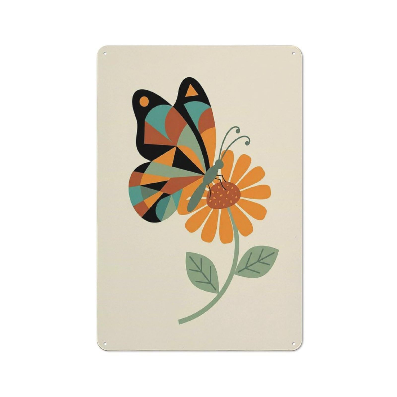 Tin Sign 30x20cm with Butterfly on A Flower for Pub Or Café, Retro Decor, for Vintage Wall Decor Fans, for Cafés, Pubs And Restaurants