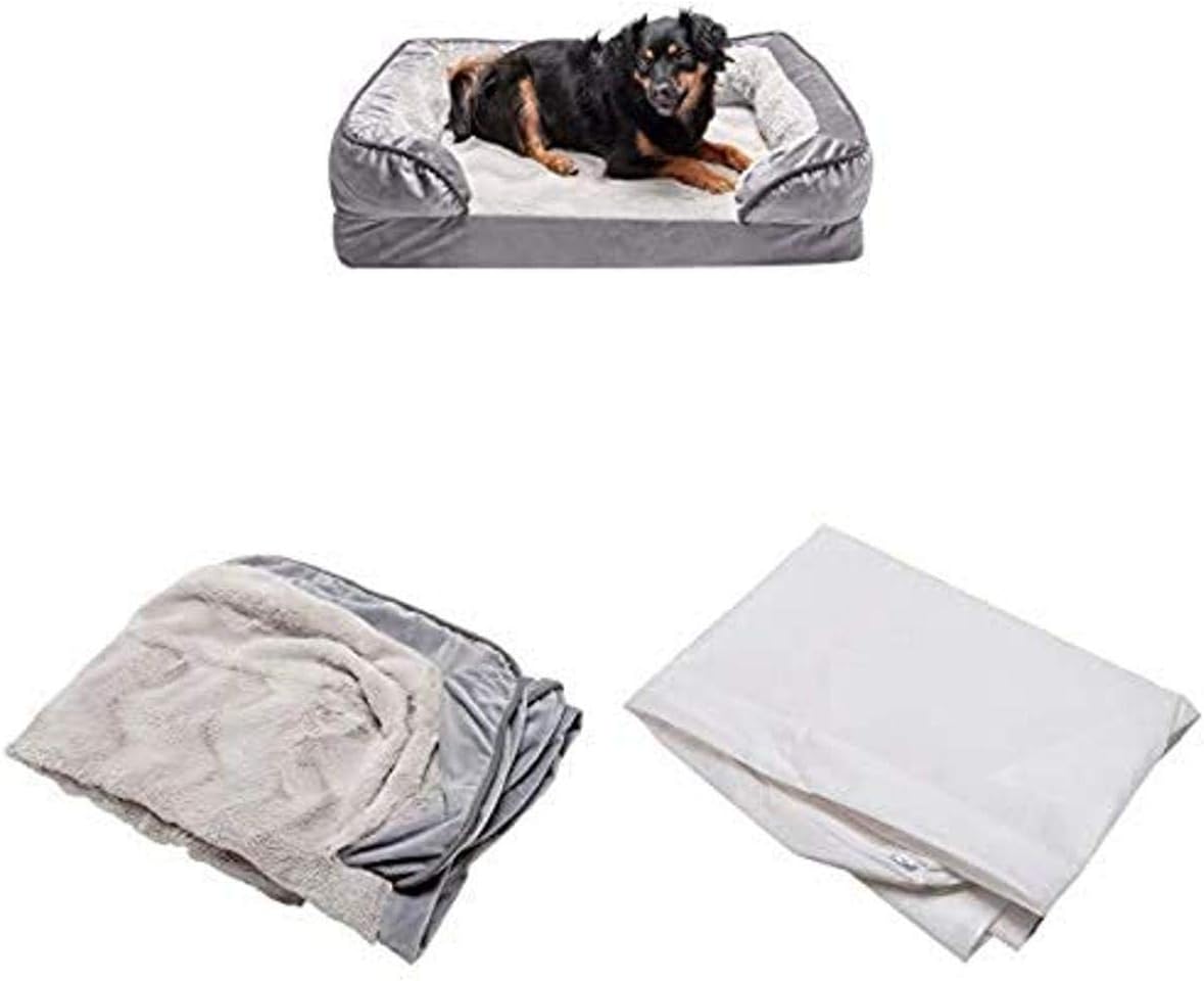 Furhaven Pet Bundle - Medium Granite Gray Cooling Gel Memory Foam Plush & Velvet Waves Perfect Comfort Sofa, Extra Dog Bed Cover, & Water-Resistant Mattress Liner for Dogs & Cats : Pet Supplies