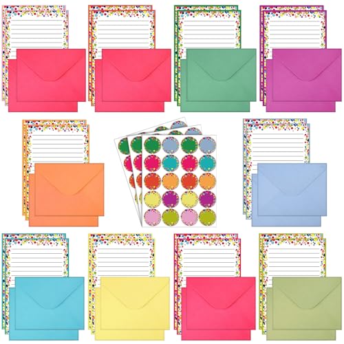 Image of TaoBary 160 Pcs Polka Dot Stationery Paper and Envelopes Set, 5.5 x 8.25'' | Stationary Set Letter and Envelopes, 50 Double Sided Stationery Writing Papers 50 Matching Envelopes 60 Round Dot Sticker