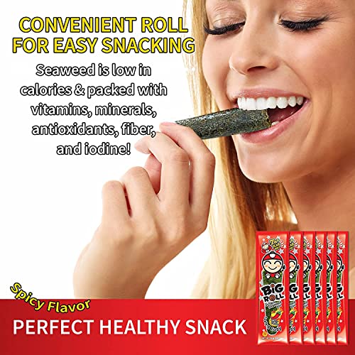 Big Roll Grilled Seaweed Snacks By Tao Kae Noi, Spicy Flavor Grilled Seaweed Rolls, Healthy Nori Sheet Rolls For Kids And Adults, 6 Pack, 3G Bags #TOP2