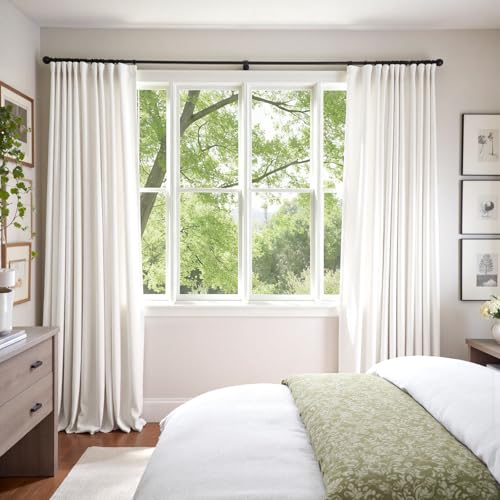 Image of Blackout White Velvet Curtains Neutral Back Tab 52x90 Inch 2 Panels | Soft, Light Filtering, For Bedroom & Living Room, Light Shifting Texture, Elegant Drape, Fresh Ambiance, Smooth Glide