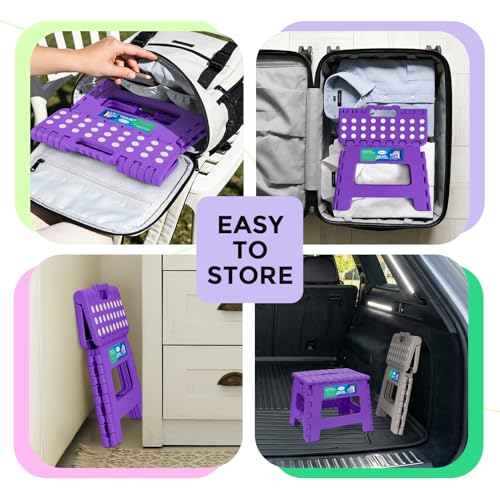 Image of Dyforce Folding Step Stool 9 inch, Kids Step Stool, Heavy Duty Step Stools for Adults, Compact Foot Stools, Light-Weight Toddler Step Stools for Kitchen, Bathroom, Holds Up to 300 lbs (Purple)