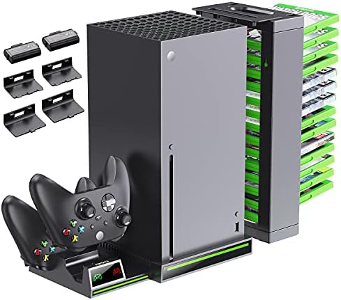 Vertical Stand Appropriate Xbox Collection X Console, OIVO Controller Charging Station with 2x1300mAh Rechargeable Battery for Xbox Collection X|S, Xbox One S|X, Xbox Controller Charger with 14 Slots