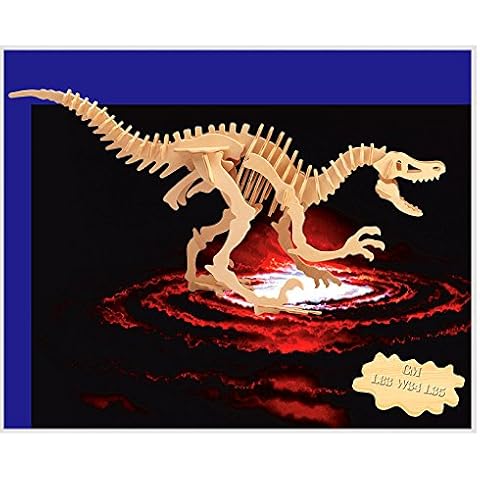 Puzzled 3D Puzzle Big Velociraptor Dinosaur Wood Craft Construction Kit Unique & Educational DIY Wooden Dino Toy Assemble Model Unfinished Craft Hobby Puzzle to Build & Paint for Decoration 47pcs Cover