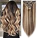 Produktbild Clip in Extensions Echthaar Haarverlängerung Haarteil Doppelt 8 Tressen hitzebeständig glatt Mittelbraun/Honigblond #4p27 10"(25cm)-110g