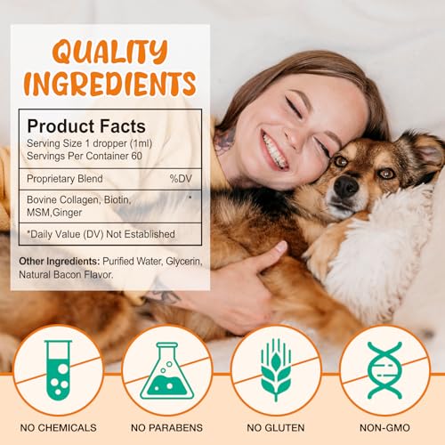 Flüssiges Kollagen für Hunde 60ml - Unterstützt Hüftgelenkflexibilität, Hautgesundheit & Juckreizlinderung - Fördert Verdauung, Immunsystem & Fellvitalität - Gelenknahrung mit Kollagen