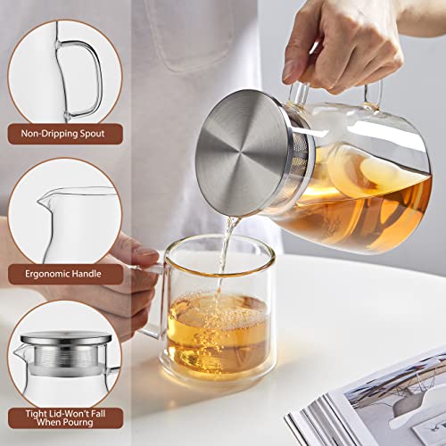 CNGLASS One-Touch Glass Teapot, 27oz(800ml) Glass Tea Kettle - image 3