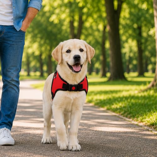 Image of No Pull Dog Body Belt | Adjustable & Soft Padded Dog Harness | Perfect for Small Breeds | for 05-13Kg Dogs - Shih Tzu, Poodle, Chihuahua (S, Red)