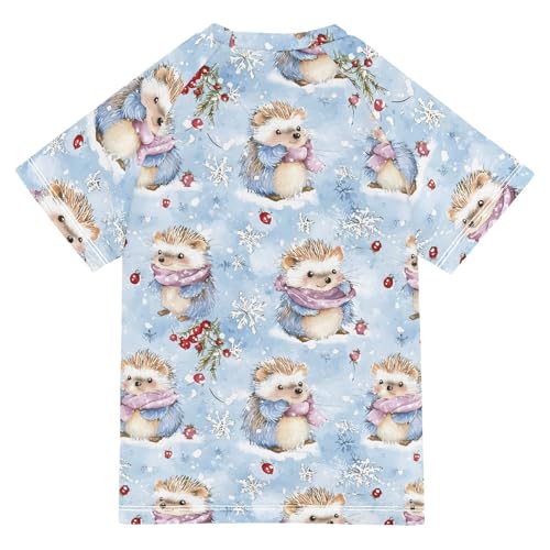 ALAZA Kids Rash Guard Girls Boys Toddler Swim Shirts Short Sleeve Hedgehog Snow UPF 50+ 3T2