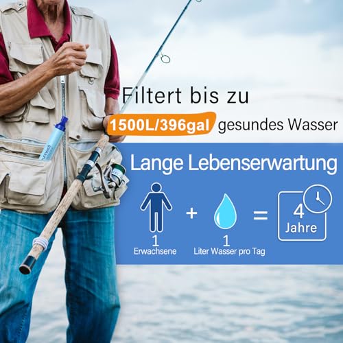 Purewell Outdoor Water Filter – 0.01 μm ultra-fine filter removes 99.99% of bacteria & heavy metals | 1500L filter capacity | Portable drinking water filter with neck strap for survival & outdoor - Image 4