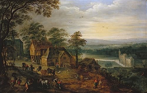 Toile Jan Brueghel Rue du village figurines 50x70cm pour une deco pleine d'histoire