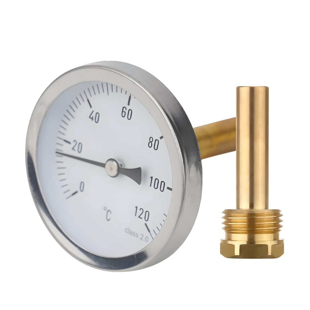 Termometro per Riscaldamento, Misuratore di Temperatura Filettatura 0-120 ℃ Ø63mm Bimetallico Termometro per tubi di acqua calda e radiatori