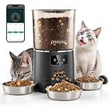Comedouro Automatico para 3 Gatos, 6L Alimentador Automático Gatos WiFi Controle Programável de 1 a 20 Refeições, Fonte de Alimentação Dupla, Chamada de Refeição de 10s Preto