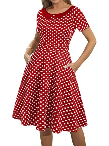 Image of Women's Elegant Vintage Dresses Knee Length Casual Floral Print Work Party Peter Pan Collar A-Line Dress with Pockets 978