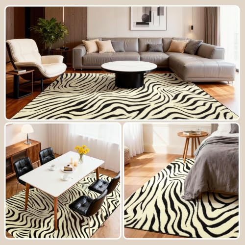 YIHOUSE 6×9 Ft Area Rugs for Living Room: Modern Washable Rug - Abstract Black and Cream White Rug for Bedroom Dining Room Office Playroom Nursery Home Decor - Nonslip Non-Shedding Striped Rugs by YIHOUSE - Used condition - Image 3