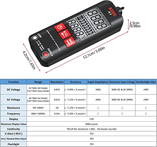 Digital Multimeter,A1 Fully Automatic Anti-Burn Intelligent Multimeter,Non-Contact Ac/Dc Voltage Tester,Auto Senses Zero&Fire Wires,Measures Voltage,Current,Color Ring Resistance,Conductor On/Off #TOP4