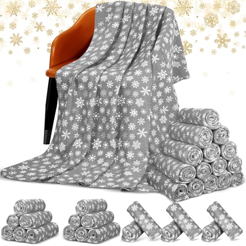 Moukeren 24 Pcs Christmas Snowflake Throw Blanket Bulk 59 x 47 Inch Xmas Winter Throw Blanket Christmas Warm Soft Cozy Fleece for Home Bedding Couch Chair Gift (Gray)