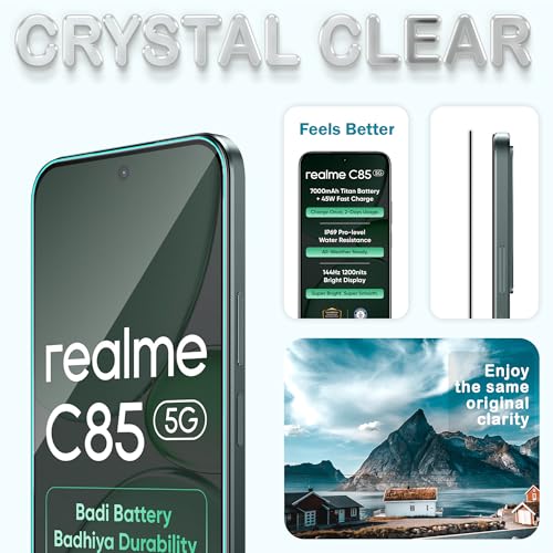 Image of FIRST MART Military-Grade Gorilla Tempered Glass For Realme C85 (6.8 Inch) With Edge To Edge Screen Coverage and Easy Installation Kit |Black