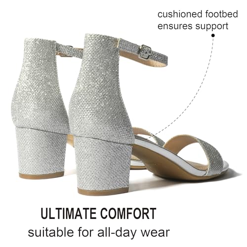 Image of J. Adams Daisy Heeled Sandals - Ankle Strap Low Block, Open Toe Dress Pumps, Chunky Heels - Dressy Shoes for Women - Bridal, Wedding, Summer Sandals