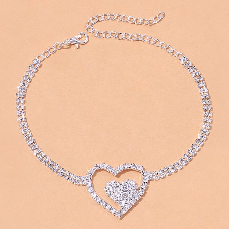 Image of Sora Tuki Ankle Bracelets for Women Waterproof Butterfly Heart Cross Anklets for Women Tennis Rhinestone Anklet Bracelet Large Plus Size Anklets Big Ankle Beach Summer Foot Jewelry