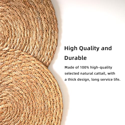 Image of 13 Inch Round Woven Plate Placemats Set of 15, Farmhouse Rustic Straw Braided Chargers Place Mats, TwinnekYR Large Boho Cattail Weave Table Mats, for Dining Plates Table Decor Home Wedding Party