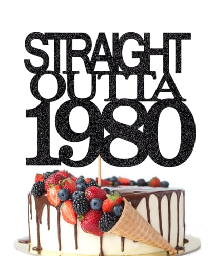Crseniny Black Glitter Straight Outta 1980 cake topper,Hello 45，Funny 45th Birthday cake topper,45 Fabulous， Cheer to 45 Years，men and women 45th Birthday/Wedding/Anniversary Party Decorations