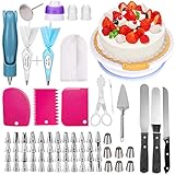 Pasutewel - Plato giratorio de tarta 124 kit de repostería con forma de pasteles giratorios, boquillas para repostería (acero inoxidable)