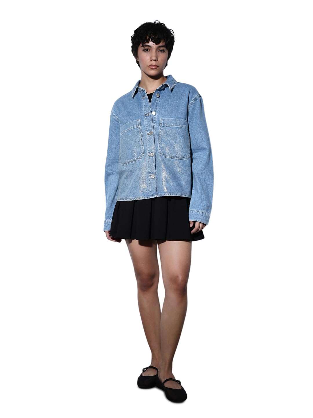 only Women's Solid Loose Fit Denim Jacket-picture-28