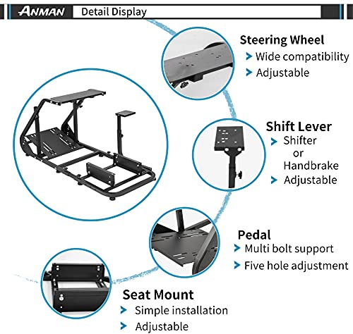 Anman G920 G923 Pro Racing Simulator Cockpit Fit For Pc/Ps4/Xbox Adjustable Racing Wheel Stand For Logitech G25 G27 G29 Fanatec Thrustmaster T300Rs Gt, Wheel Shifter Pedals Seat Not Included #TOP1