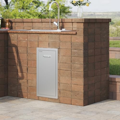 VEVOR Pull Out Trash Drawer 13.4"W x 25.7"H x 19.6"D Lower Sliding Rails Steel Roll Out Trash Bin Pull Out Tray Outdoor Kitchen Trash Drawer with Handle for BBQ Island Grill Station No Trash Can