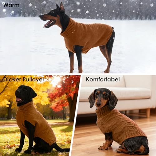 Katzinst Pullover für Große Hunde,Strickjacke Warm, Sweater für Hund, Fleecepulli Hundgroß, Warm Pullover für Grosse Hunde mit auchschutz, Karamell,3XL