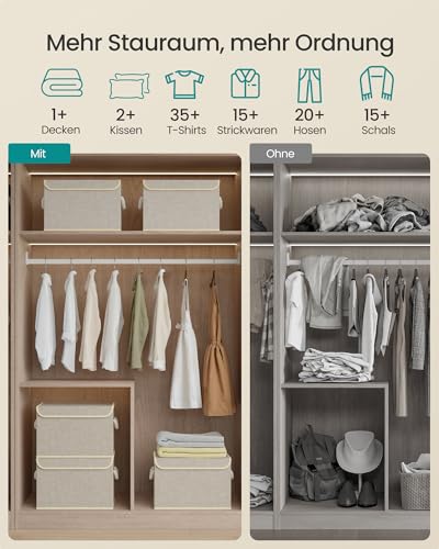 SONGMICS Aufbewahrungsbox mit Deckel, 3er Set, klappbar, Stoffboxen, Aufbewahrung, Organizer, für Kleiderschrank, Griffe, für Schlafzimmer, Wohnzimmer, 38 x 25 x 25 cm, sandbeige RFB013LZ01